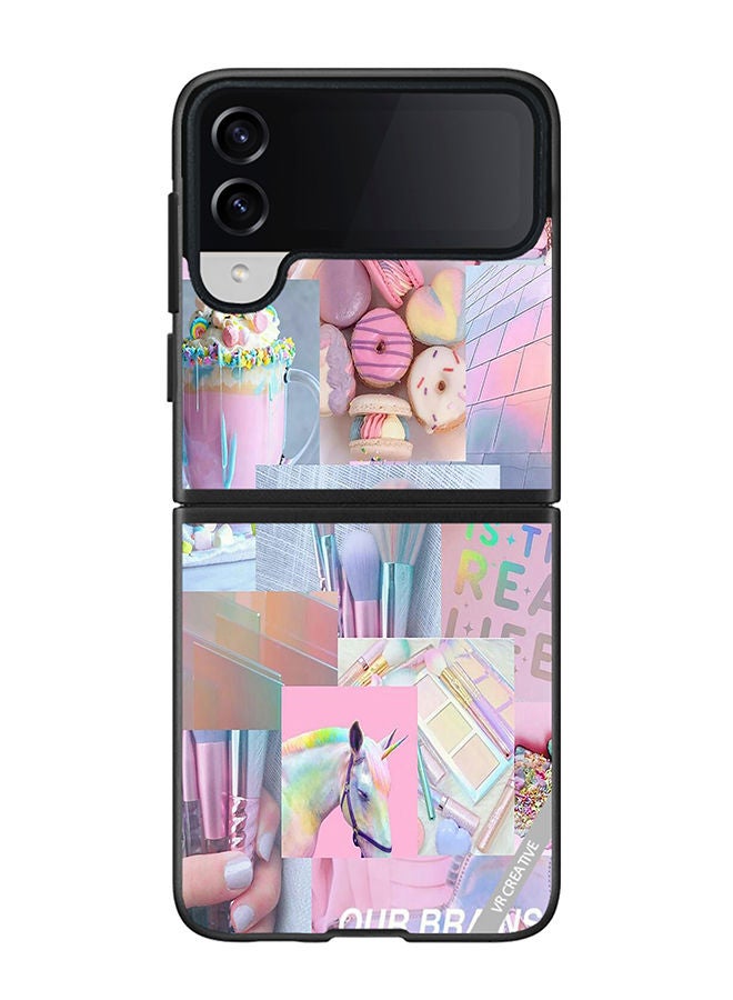 VR CREATIVE Protective Case Cover For Samsung Galaxy Z Flip4 Pink Design College Design Multicolour - Image 1