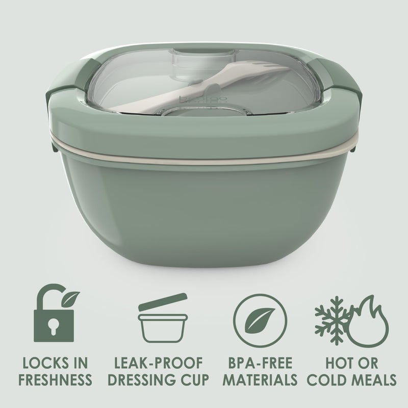 Bentgo Salad Container - 54 oz Bowl with 4-Compartment Toppings Tray, Leak-Proof Dressing Container, Reusable Fork, BPA-Free Lunch Box for Meal Prep & Food Storage; Removable Bento Tray (Khaki Green) - Image 3