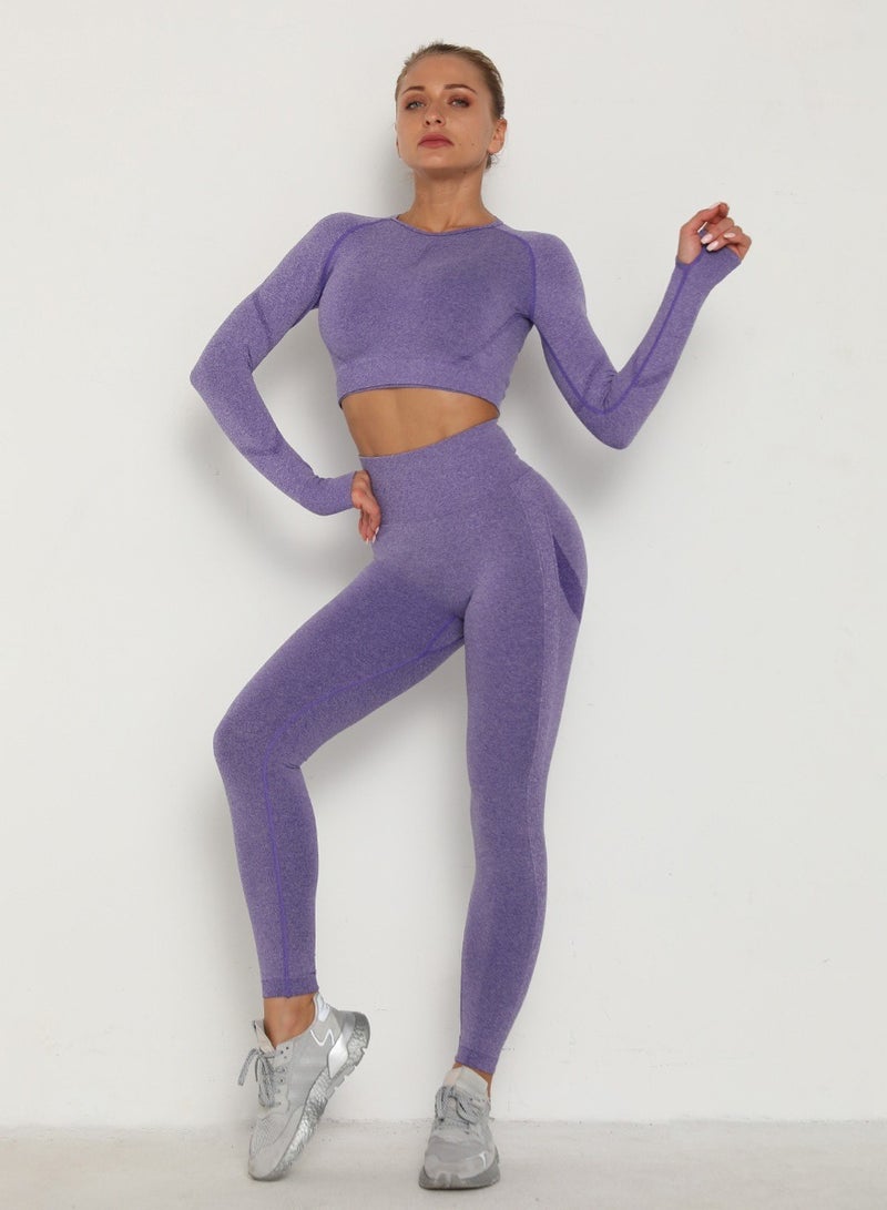 Loquat Yoga Tight Fitting Stretch Soft Sets Purple - Image 2