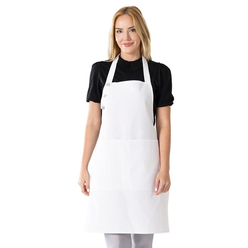 TOSHE Kitchen Apron Waterdrop Resistant Cotton Apron with adjustable Aprons for Women with Pockets 10 Color option Cooking White ApronWhite