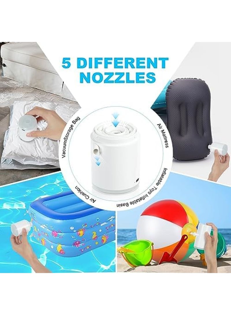 SYOSI Electric Mini Air Pump, Portable Air Pump with 5 Nozzles Camping Light, 1360mAh Battery USB Rechargeable, Quick-Fill Deflate & Inflate Pump for AirBed Pump, Swimming Pool Camping Accessories - Image 3