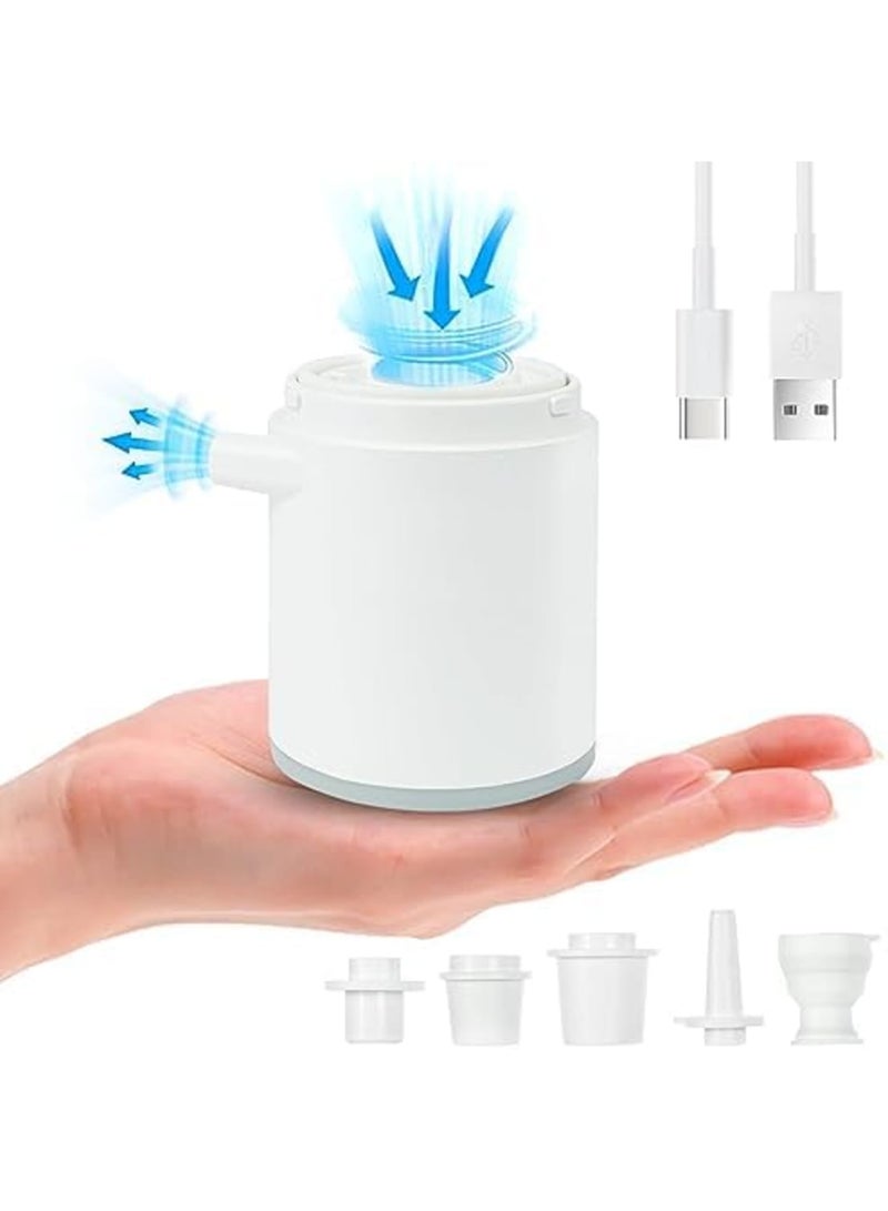 SYOSI Electric Mini Air Pump, Portable Air Pump with 5 Nozzles Camping Light, 1360mAh Battery USB Rechargeable, Quick-Fill Deflate & Inflate Pump for AirBed Pump, Swimming Pool Camping Accessories - Image 1