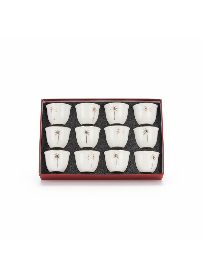 Germax Arabic Coffee Cups Set - 12 Piece Premium White Porcelain Cawa Cups - Image 1