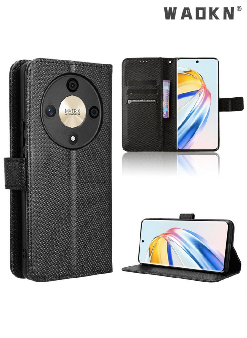 WAOKN Flip Wallet Phone Cover Case for Honor X9b 5G Leather Case Compatible with Honor x9b Case,Flip Cowhide PU Leather Wallet Cover, Card Holder Leather Protective Phone Case (Black)  - Image 1