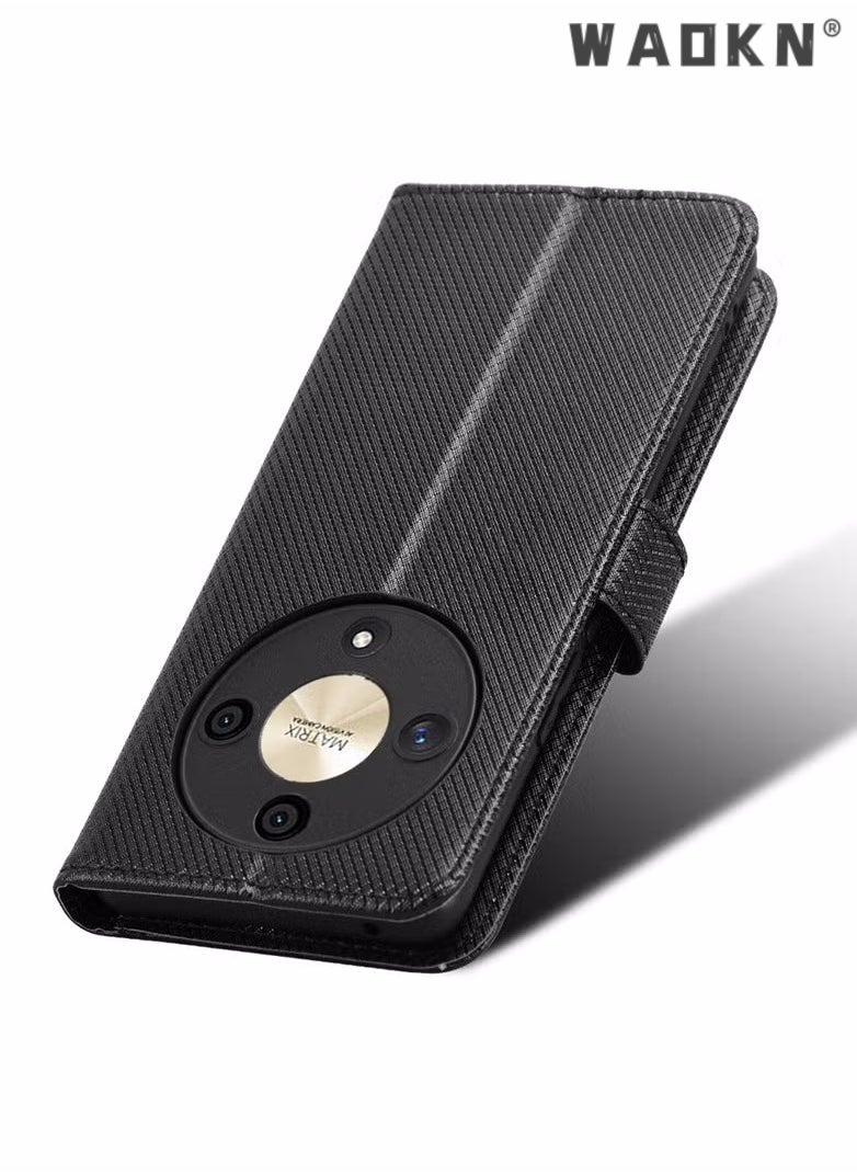 WAOKN Flip Wallet Phone Cover Case for Honor X9b 5G Leather Case Compatible with Honor x9b Case,Flip Cowhide PU Leather Wallet Cover, Card Holder Leather Protective Phone Case (Black)  - Image 3