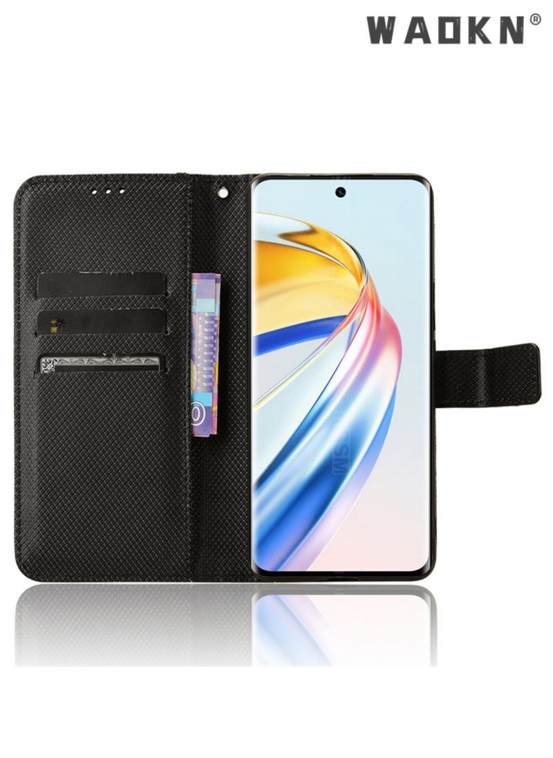 WAOKN Flip Wallet Phone Cover Case for Honor X9b 5G Leather Case Compatible with Honor x9b Case,Flip Cowhide PU Leather Wallet Cover, Card Holder Leather Protective Phone Case (Black)  - Image 2
