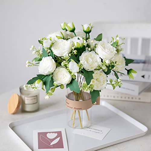 Floweroyal 4 Bunches Peony Artificial Flowers White Flowers Silk Peonies Bouquets for Wedding Party Table Centerpieces Floral Arrangement Home Kitchen Decor. - Image 4