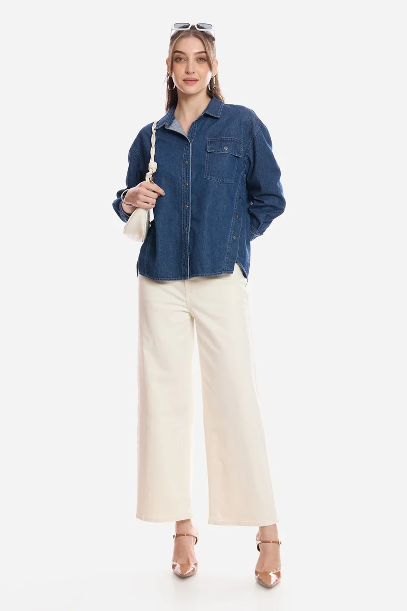 فيرجيو Solid Cotton Snap Detail Shirt for Women