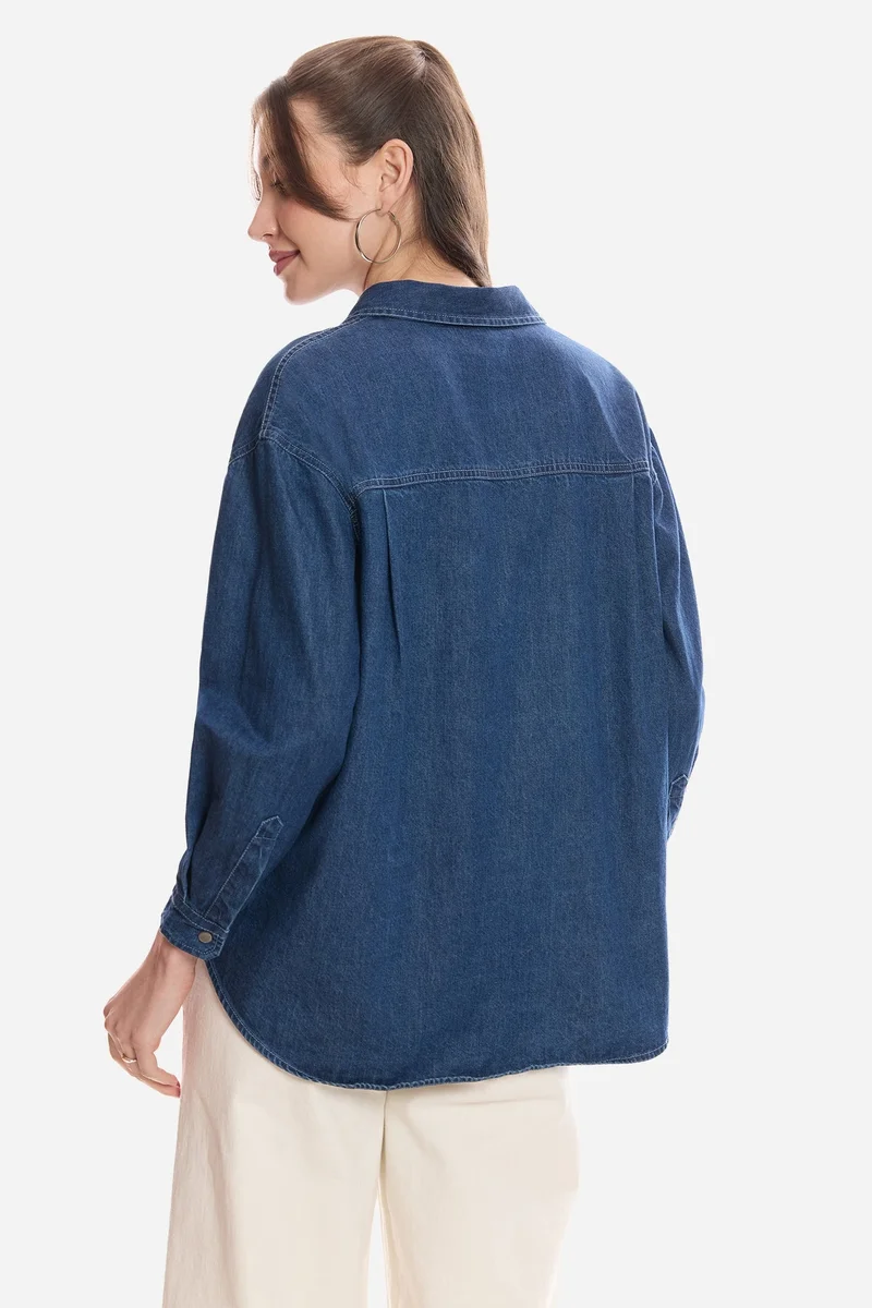 Virgio  Solid Cotton Snap Detail Shirt for Women for Women | Best Price UAE