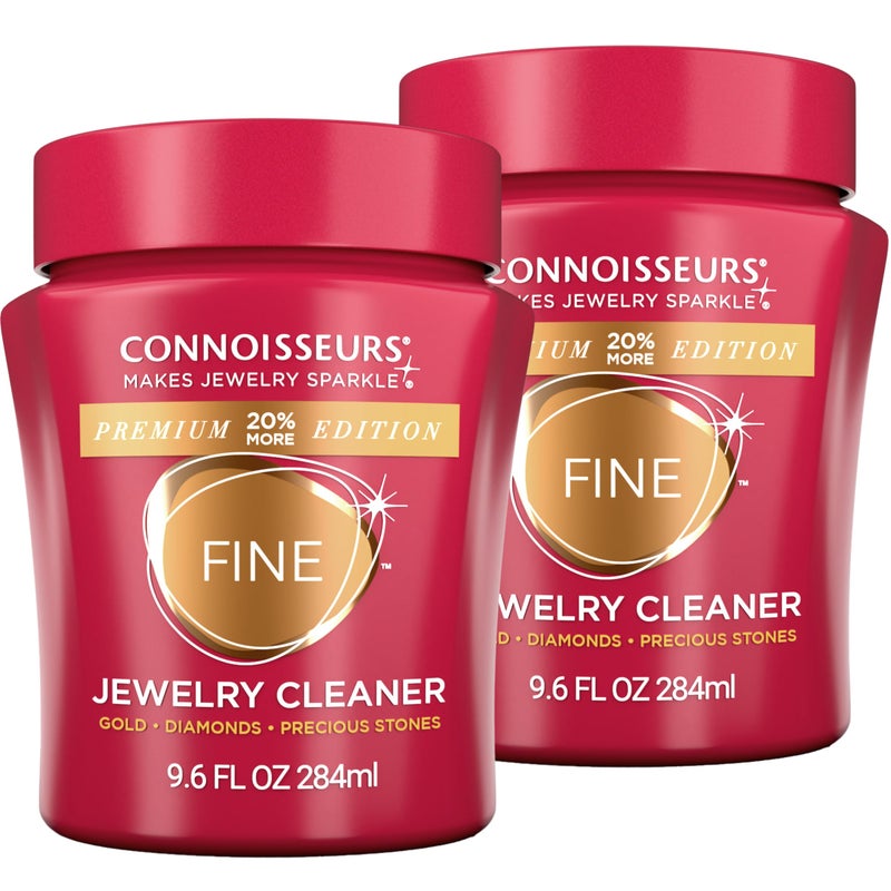 Connoisseurs Premium Edition Fine Jewelry Cleaner Solution for Gold, Diamonds, Platinum, and Gemstones - (2 Pack) 9.6 fl oz - Restores Brilliance in Seconds - Image 1