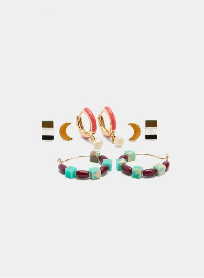 بارفوا مجموعة من الأقراط متعددة الألوان مع خرز حجري