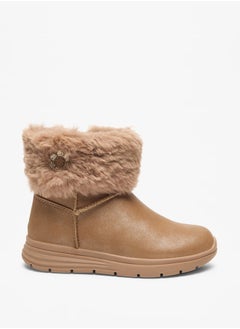 JUNIORS Girls Faux Fur Textured Low Ankle Boots with Zip Closure  - Image 3
