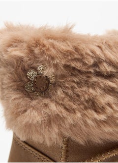 JUNIORS Girls Faux Fur Textured Low Ankle Boots with Zip Closure  - Image 4