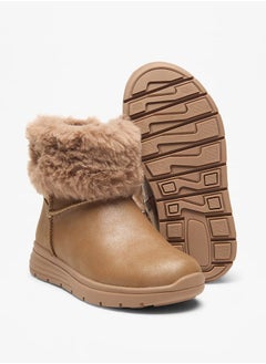 JUNIORS Girls Faux Fur Textured Low Ankle Boots with Zip Closure  - Image 5