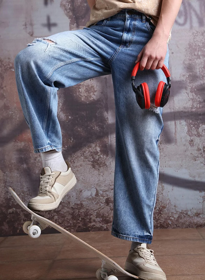 هوبرهولمي جينز قطن نقي رجالي مريح واسع بتأثير خفيف للتلف