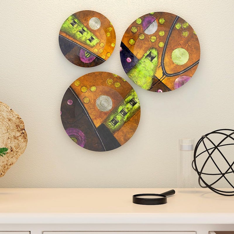 WOODHANG Beautiful Set of 3 Modern Abstract Ceramic Wall Decorative PlatesPerfect Home Decor and Wall Decor Items for Hall and Living RoomHanging Wall Plate - Image 1
