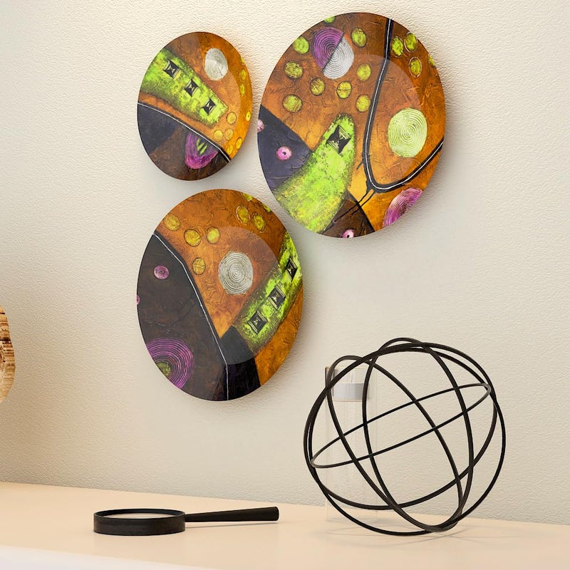 WOODHANG Beautiful Set of 3 Modern Abstract Ceramic Wall Decorative PlatesPerfect Home Decor and Wall Decor Items for Hall and Living RoomHanging Wall Plate - Image 3