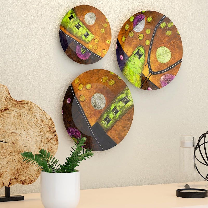 WOODHANG Beautiful Set of 3 Modern Abstract Ceramic Wall Decorative PlatesPerfect Home Decor and Wall Decor Items for Hall and Living RoomHanging Wall Plate - Image 4