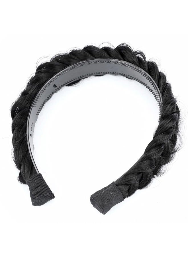 BOBIYA Wide Chunky Plaited Braided Headband Hair Band Synthetic Braid Hairpieces with Teeth Piano Two Tone Colors Accessories for Women Girl (W-Natural Black) - Image 4