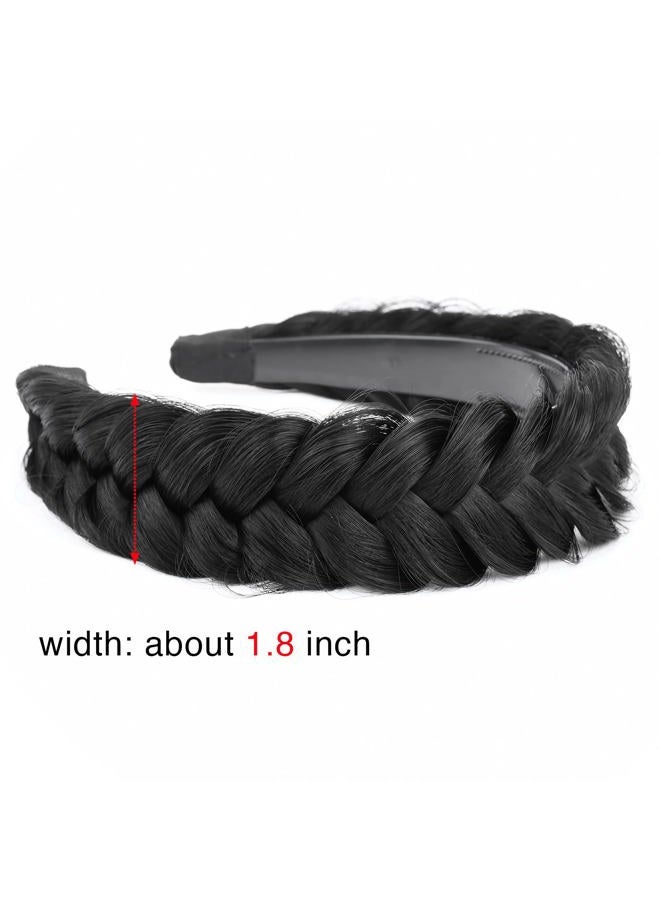 BOBIYA Wide Chunky Plaited Braided Headband Hair Band Synthetic Braid Hairpieces with Teeth Piano Two Tone Colors Accessories for Women Girl (W-Natural Black) - Image 5