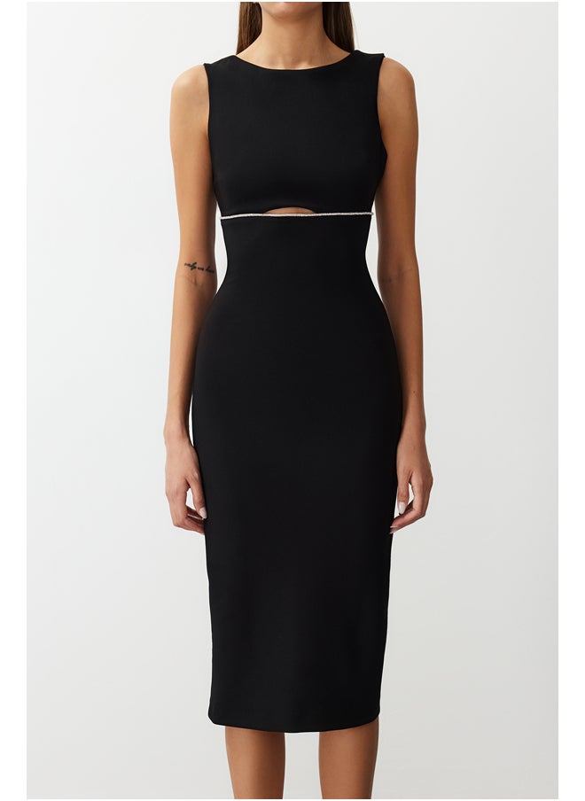 trendyol - Black Window/Cut Out Detailed Shiny Stone Elegant Evening Dress - Image 1