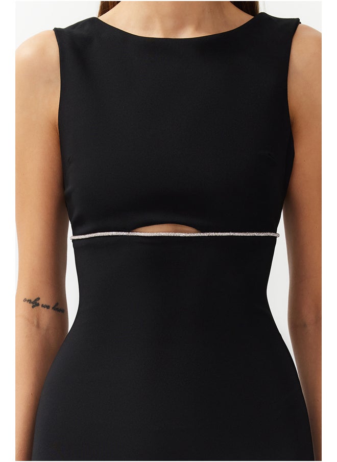 trendyol - Black Window/Cut Out Detailed Shiny Stone Elegant Evening Dress - Image 1