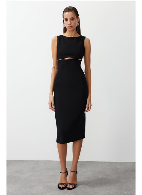 Black Window/Cut Out Detailed Shiny Stone Elegant Evening Dress