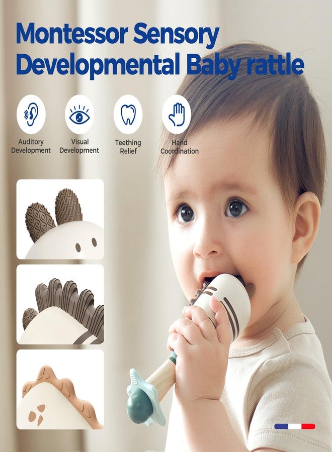 Evoceler Baby Toys, 2 Pac Dinosaur Rattles & Shaker Toys with Teether, Baby Maracas Sensory Toys for 0+M Babies, Soft Silicone BPA Free, Perfect Size for Grasp and Shake, Ideal Baby Boy Girl Toy Gift - Image 2