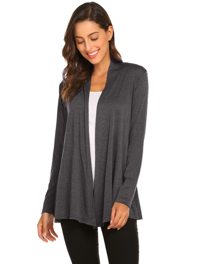 Newchoice Women's Open Front Cardigans Loose Casual Long Sleeve Lightweight Cardigan Sweaters Plus Size (Dark Grey, XL) - Image 3