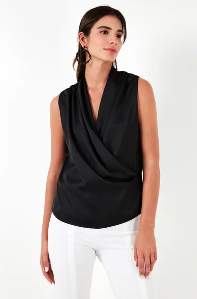 Lela Double Breasted Collar Sleeveless Satin Blouse Women's Blouse 611BZ0341
