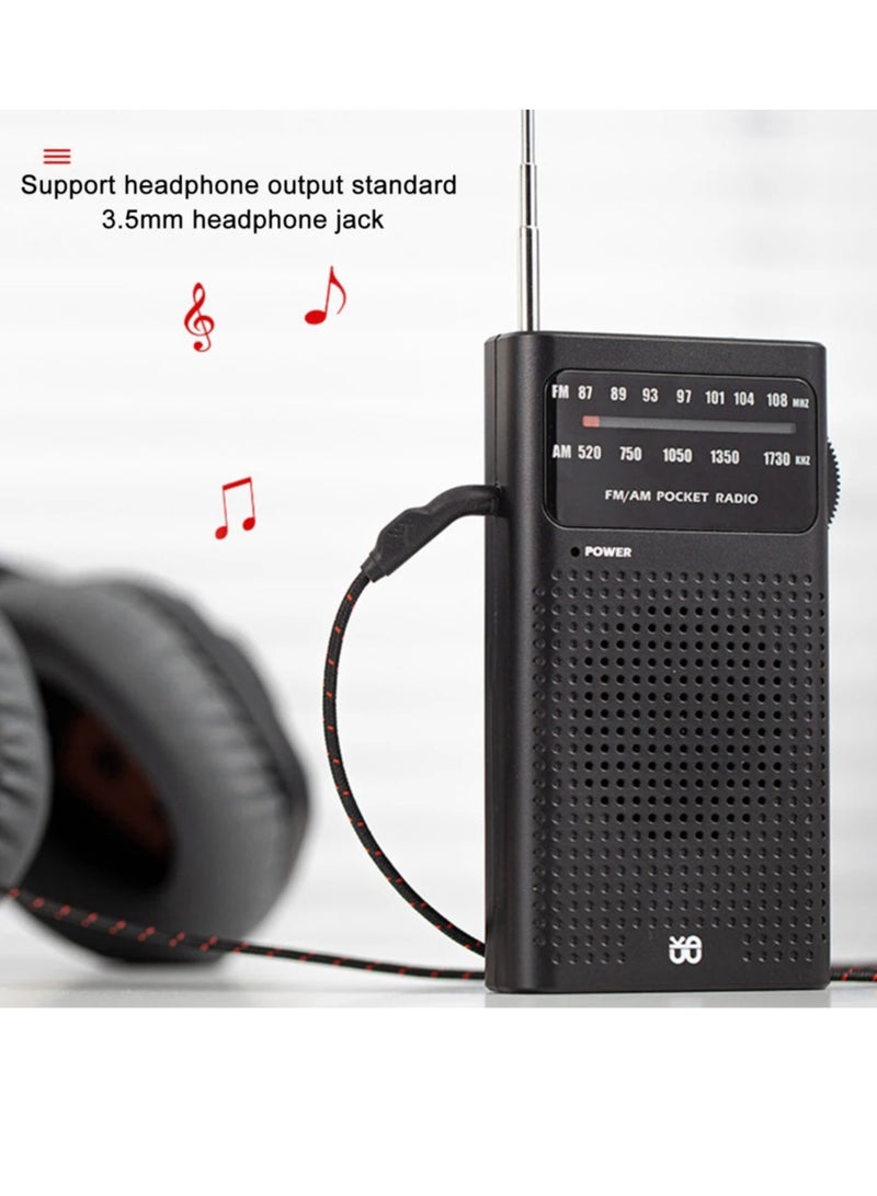 Portable Radio AM FM, Portable And Compact Transistor Radio With Loud Speaker, Battery Powered Telescopic Antenna Radio Player, Portable Radio For Indoor, Outdoor And Emergency Use, (Black) - Image 5