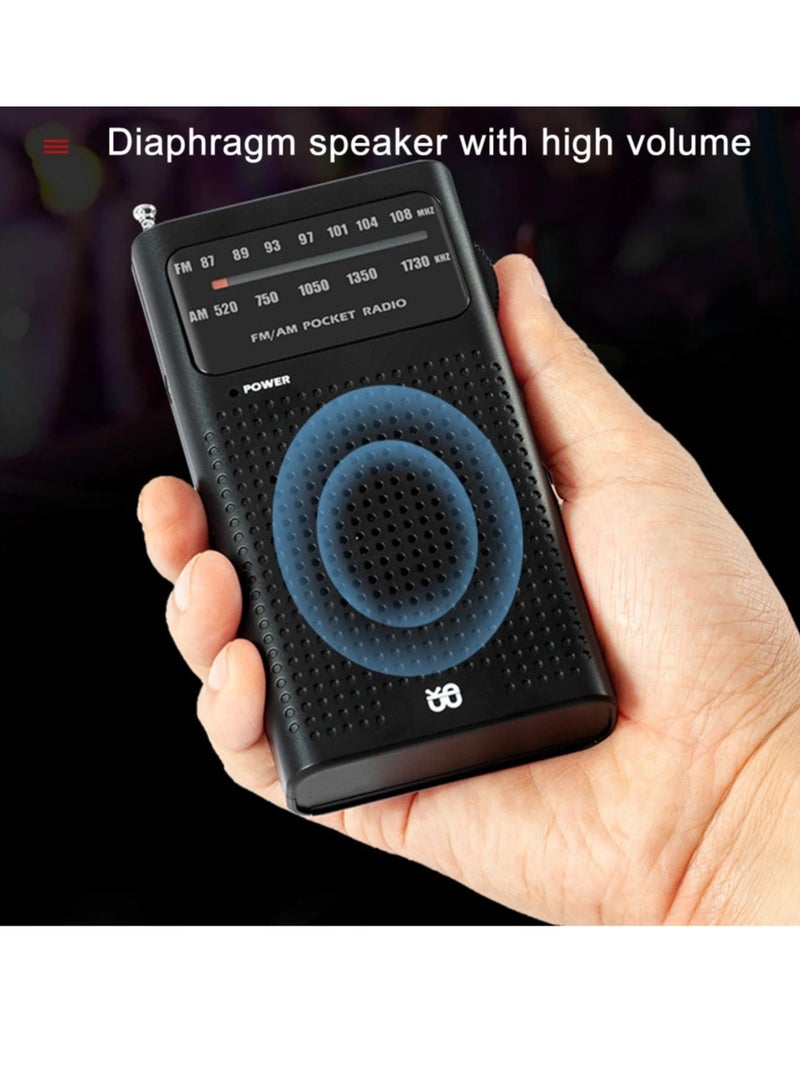 Portable Radio AM FM, Portable And Compact Transistor Radio With Loud Speaker, Battery Powered Telescopic Antenna Radio Player, Portable Radio For Indoor, Outdoor And Emergency Use, (Black) - Image 3
