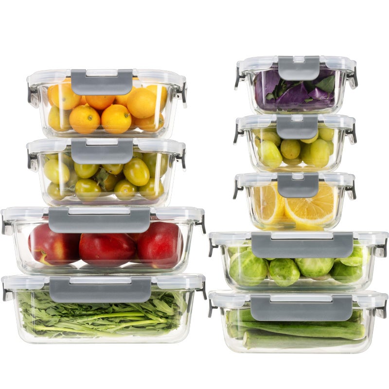 S SALIENT 18 Pieces Glass Food Storage Containers with Lids,Airtight Glass Meal Prep Containers,Glass Storage Containers Set for Kitchen,Pantry BPA Free & Leak Proof (9 lids & 9 Containers) - Image 1