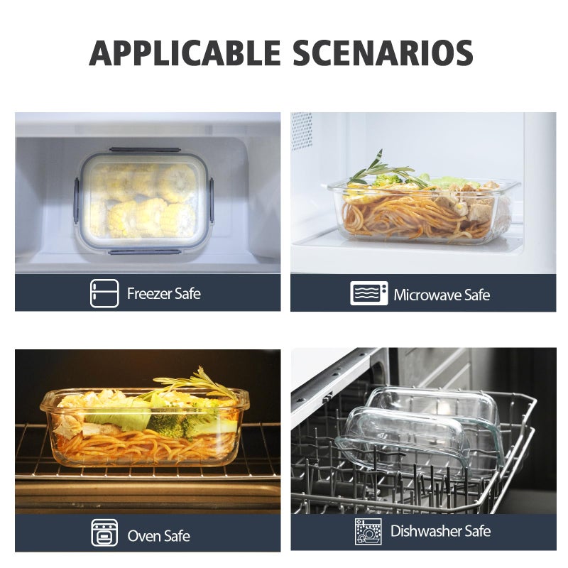 S SALIENT 18 Pieces Glass Food Storage Containers with Lids,Airtight Glass Meal Prep Containers,Glass Storage Containers Set for Kitchen,Pantry BPA Free & Leak Proof (9 lids & 9 Containers) - Image 5