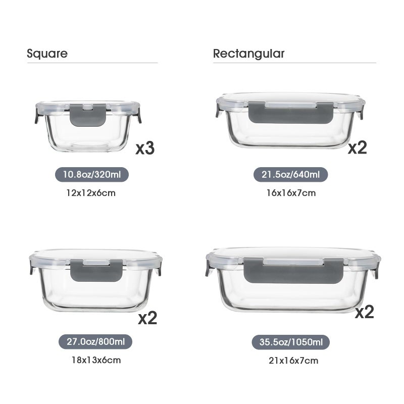 S SALIENT 18 Pieces Glass Food Storage Containers with Lids,Airtight Glass Meal Prep Containers,Glass Storage Containers Set for Kitchen,Pantry BPA Free & Leak Proof (9 lids & 9 Containers) - Image 2