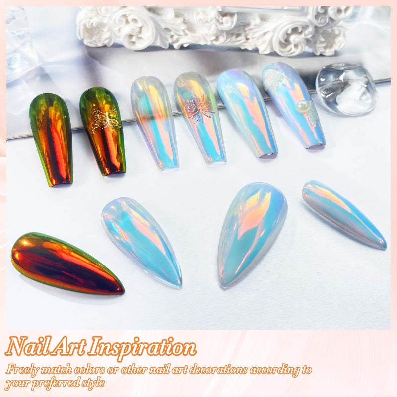 FNNZ Unicorn Chrome Nail Powder, Aurora Unichrome Mermaid Aurora Nail Powder Pigment Pearlescent Nail Art Glitter Decoration for Home DIY Nail Salon Manicure - Sunset Glow - Image 4