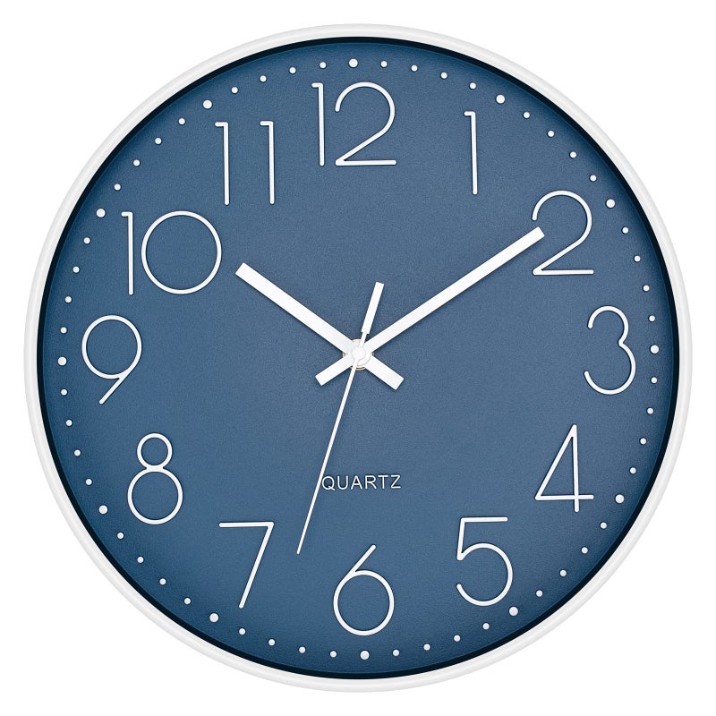 Foxtop Modern Wall Clock Silent Non Ticking Battery Operated Quartz Round Wall Clock Decor for Bedroom Kitchen Home Office School 12 Inch Cerulean