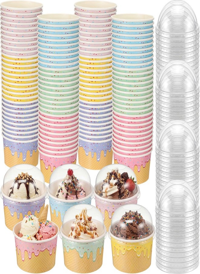 Jingmore 60 Pack Ice Cream Paper Cups with lids 8 Oz Disposable Ice Cream Bowls Paper Treat Dessert Cups 5 Colors Cake Snack Container for Hot or Cold Food Soup Yogurt Birthday Summer Party Supplies - Image 1