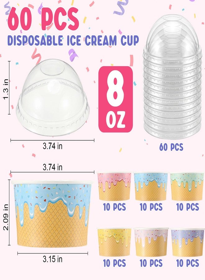 Jingmore 60 Pack Ice Cream Paper Cups with lids 8 Oz Disposable Ice Cream Bowls Paper Treat Dessert Cups 5 Colors Cake Snack Container for Hot or Cold Food Soup Yogurt Birthday Summer Party Supplies - Image 2
