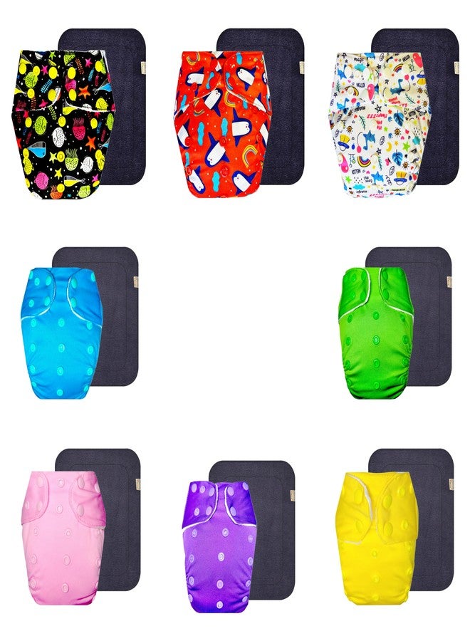 Dumbledo Premium Cloth Diaper with Gray Insert (Pack of 8) | Dry Feel and Comfortable | 6-Layer Absorbent Pad | Adjustable Snaps | All-Day Wear | 3 Months - 3 Years | Unisex Baby - Image 1