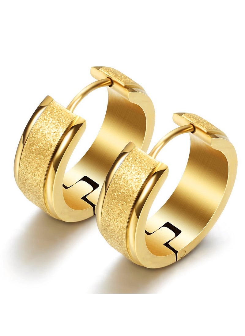 Generic - Stainless Steel Mens Womens Hoop Frosted  Earrings Hypoallergenic - Image 1