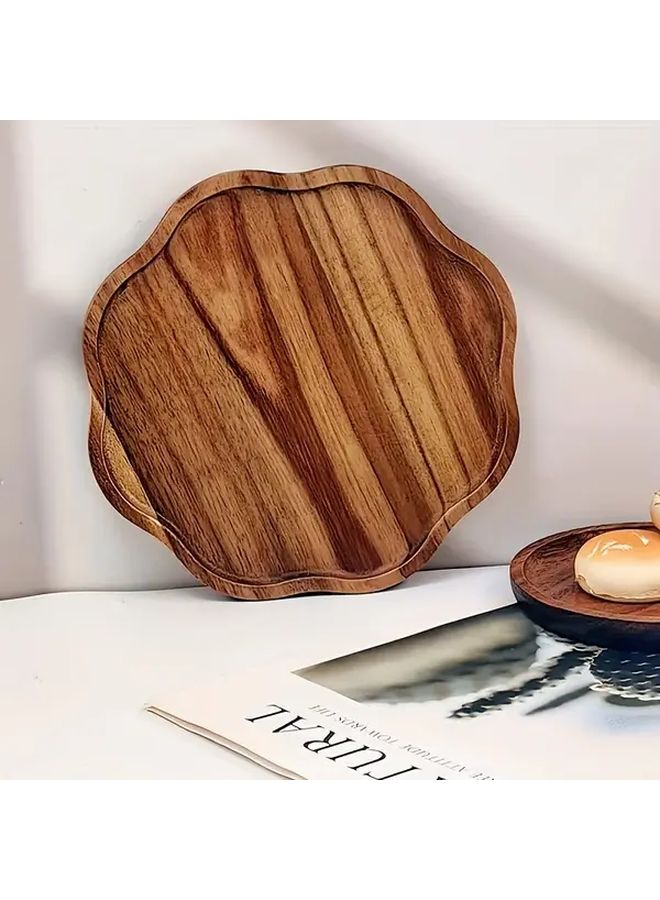 Acacia Wood Flower Serving Tray 7 87x7 87 Inch Multi Purpose Washable Cheese Snack Platter - Image 2