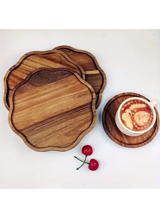 Acacia Wood Flower Serving Tray 7 87x7 87 Inch Multi Purpose Washable Cheese Snack Platter - Image 1