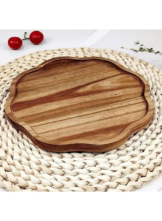 Acacia Wood Flower Serving Tray 7 87x7 87 Inch Multi Purpose Washable Cheese Snack Platter - Image 3
