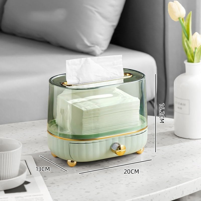 JUVIW Clear Multifunctional Tissue Box with Spring Phone Holder Storage Drawer Home Storage Box Paper (Green) - Image 4