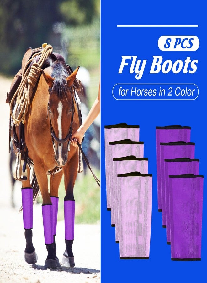 Bulyoou 8 Pcs Horse Fly Boots UV-Protective Mesh Ventilated, Fly Boots for Protecting Horse Legs & Stomp-reducing from Insect Bites(Dark Purple, Light Purple) - Image 2
