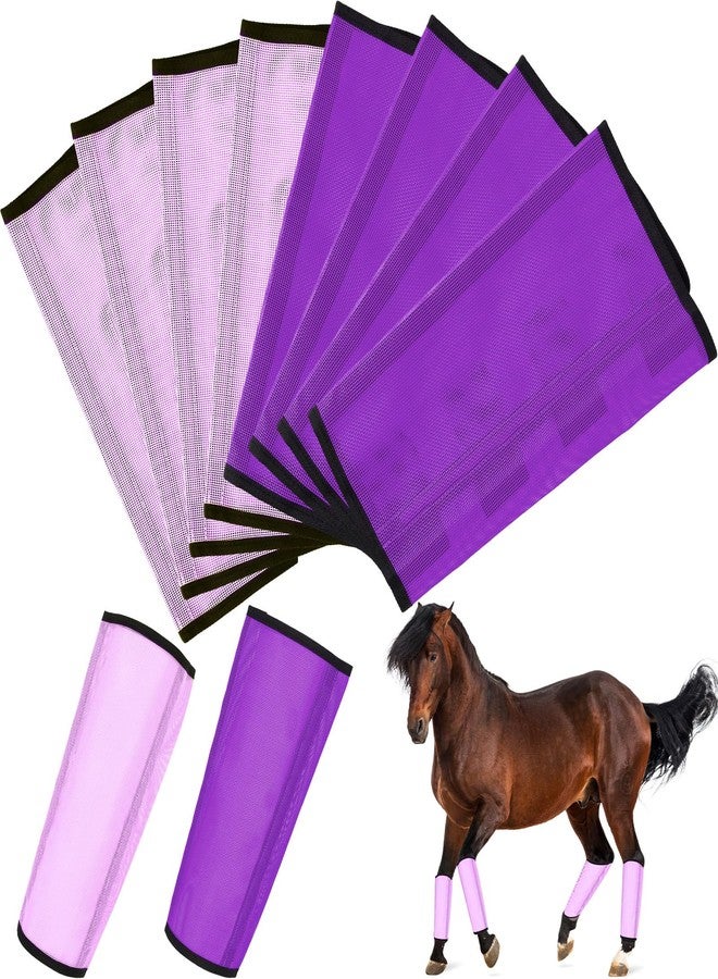Bulyoou 8 Pcs Horse Fly Boots UV-Protective Mesh Ventilated, Fly Boots for Protecting Horse Legs & Stomp-reducing from Insect Bites(Dark Purple, Light Purple) - Image 1