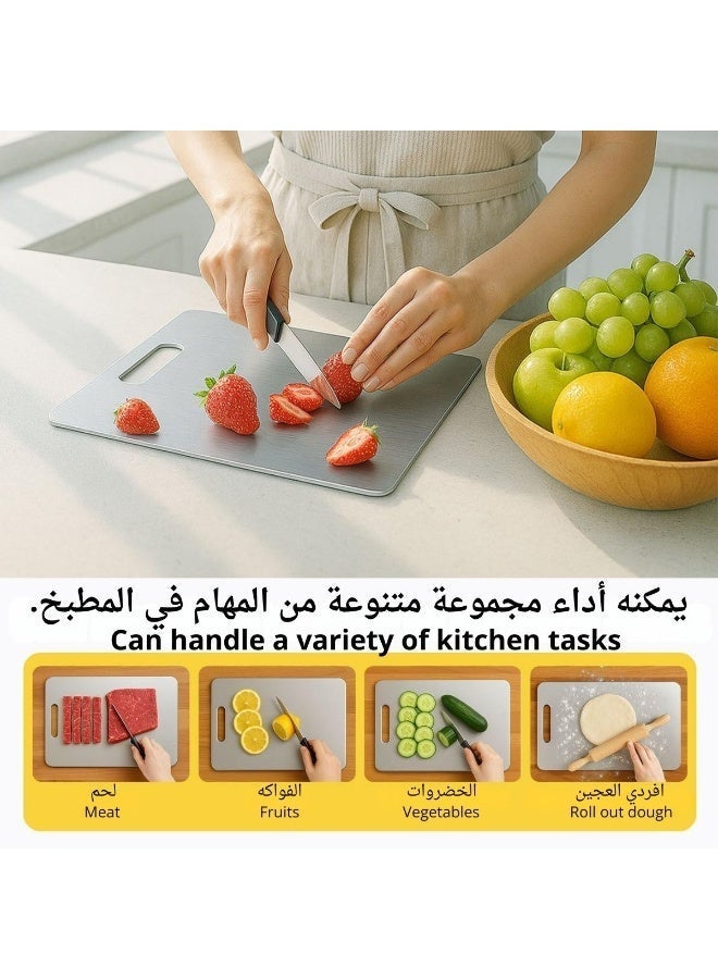 3 قطع لوحة قطع الفولاذ المقاوم للصدأ للمطبخ 304 غسالة قطع الفولاذ لوحة قطع المعادن الآمنة للمطبخ خضروات فواكه اللحوم (13.4 بوصة × 9 بوصة، 11.8 بوصة × 7.9 بوصة، 9.5 بوصة × 6 بوصة) - Image 4