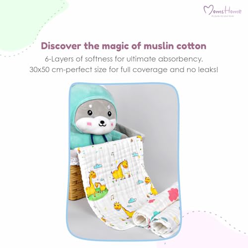 MOM'S HOME 6-Layer Muslin Burp Cloths for Babies | Bamboo Cotton | Super Soft & Absorbent | 30x50 cm | Pack of 3 - Image 5