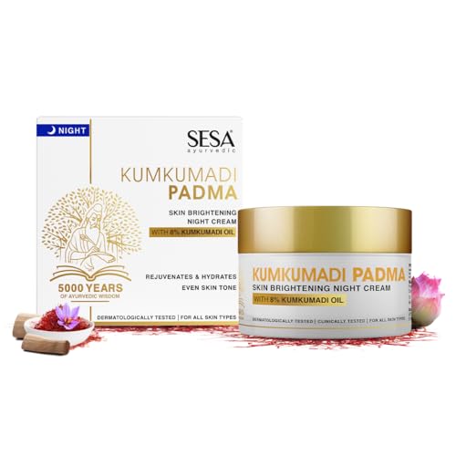sesa 8 Kumkumadi Padma Night Cream Skin Brightening Helps Reduce fine lines wrinkles I Promotes Skin Rejuvenation Skin Repair I Anti Ageing Even Skin Tone 50g or 169 Oz - Image 1